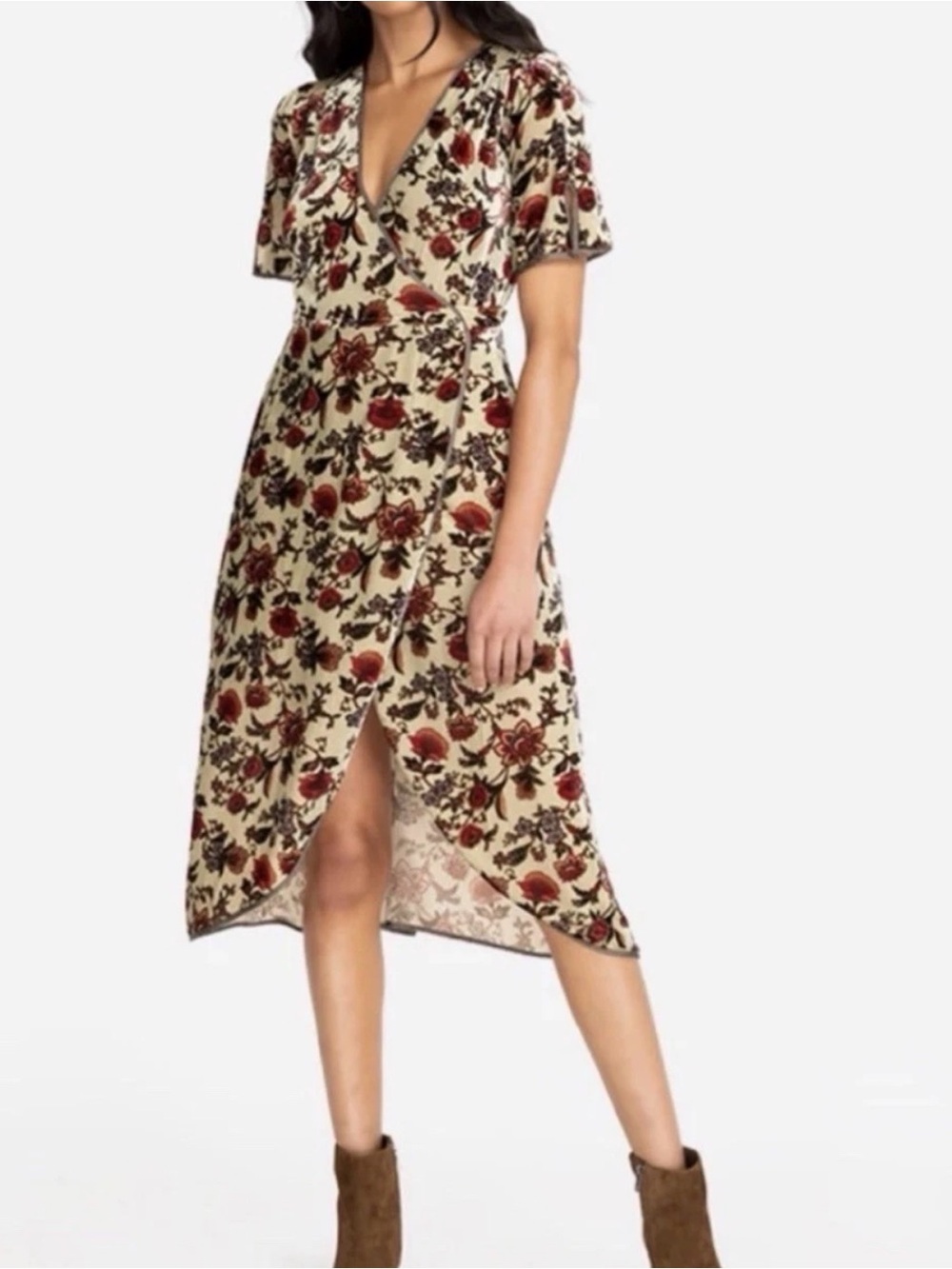 Jade By Johnny Was Delphine Velvet Floral Wrap Dress Sz M
